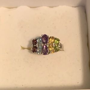 Multi gemstone sterling silver ring 925